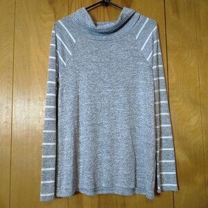 Market & Spruce Women's Medium Cowl Neck Elbow Patch Long Sleeve Sweater Gray